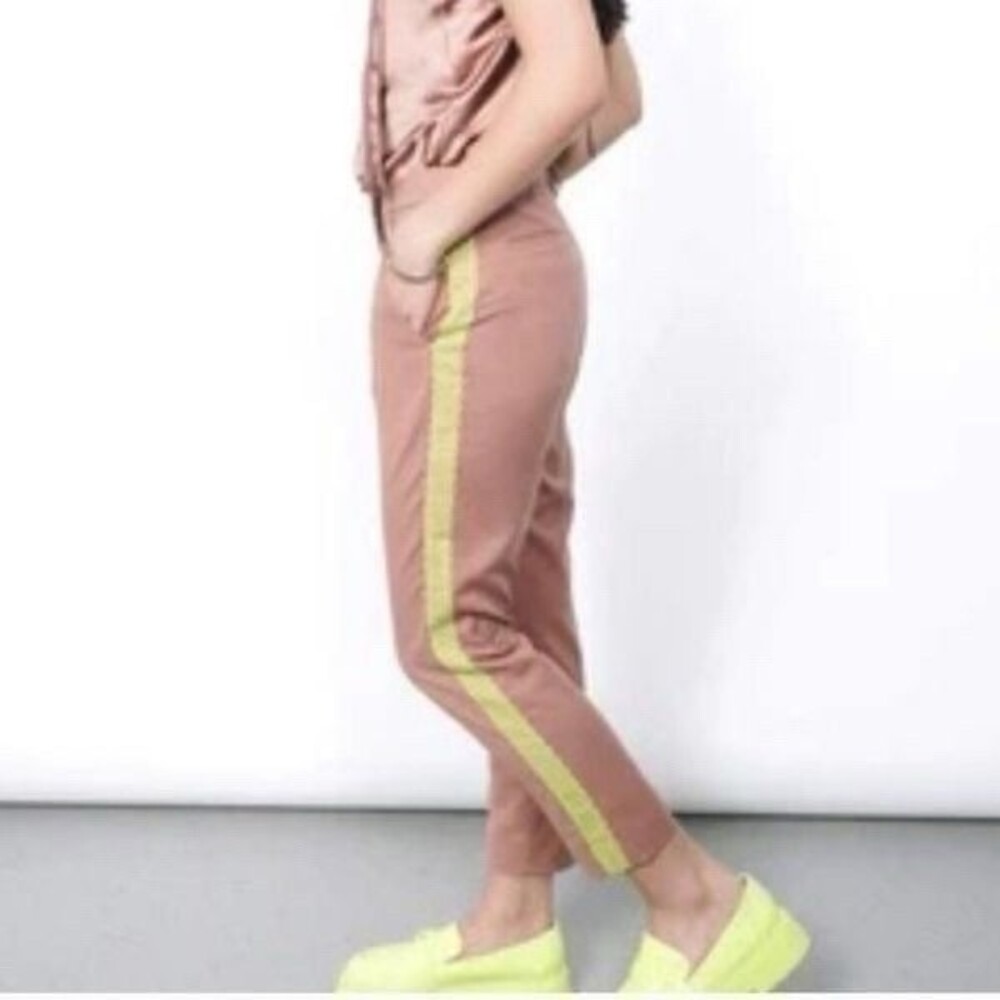 Wildfang Trousers Dusty Rose Colorblock Slim Cropped Neon Stripe Pants